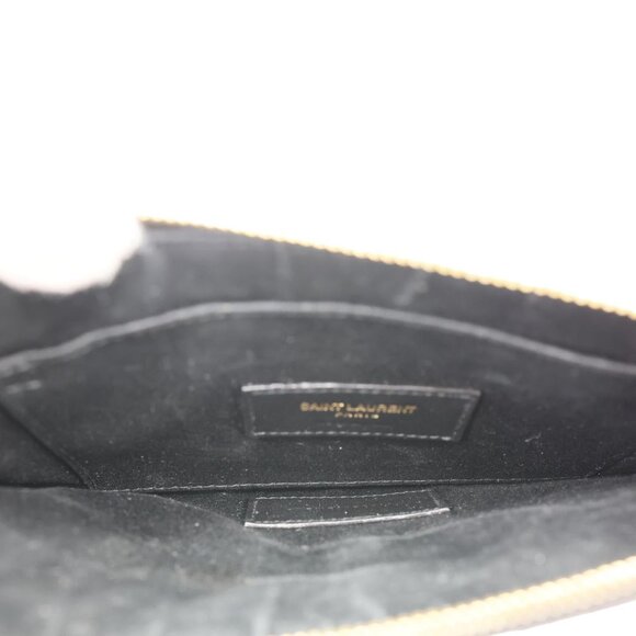 Yves Saint Laurent  Monogram Grain De Poudre Chevron Leather Zip Pouch Black - Picture 11 of 14